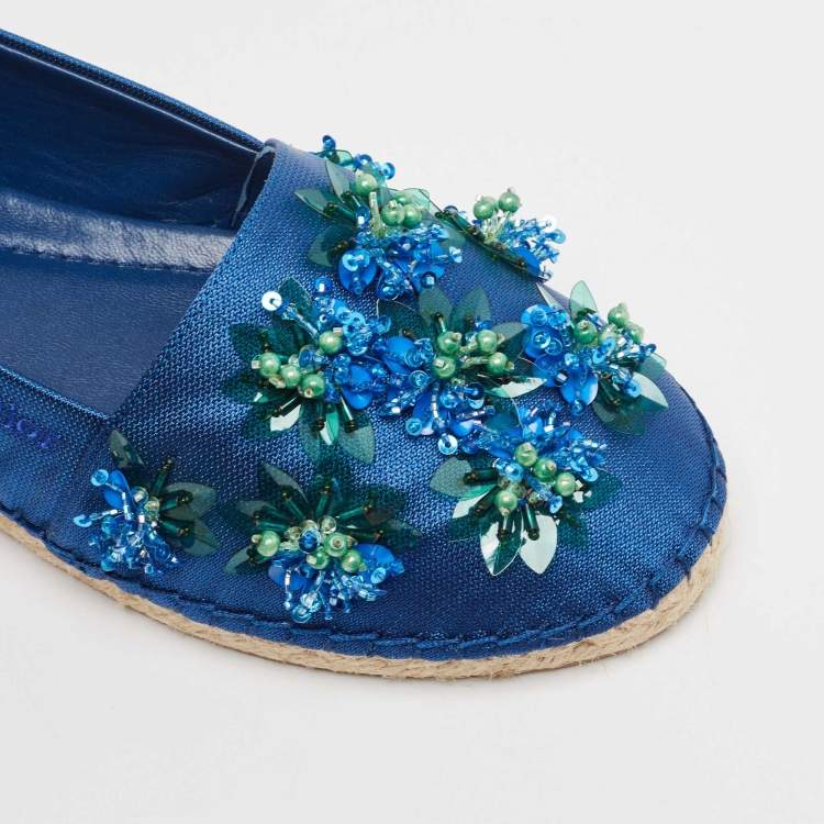 Pre Owned Dior Blue Canvas Embellished Espadrille Flats Size 36