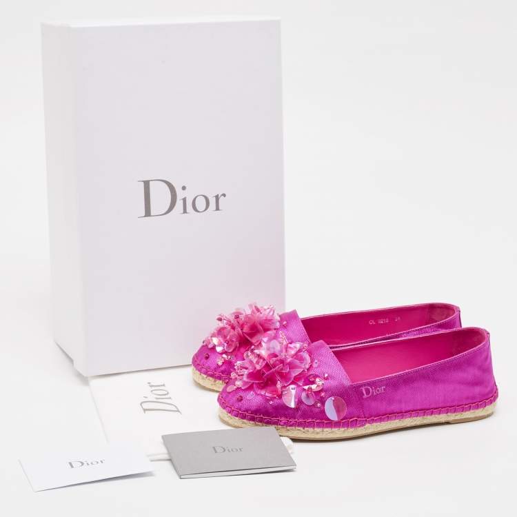 Pre Owned Dior Pink Canvas Embellished Espadrille Flats Size 36