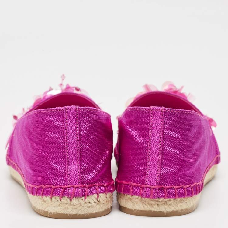 Pre Owned Dior Pink Canvas Embellished Espadrille Flats Size 36