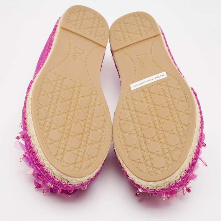 Pre Owned Dior Pink Canvas Embellished Espadrille Flats Size 36