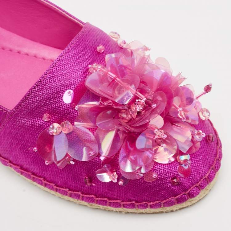 Pre Owned Dior Pink Canvas Embellished Espadrille Flats Size 36