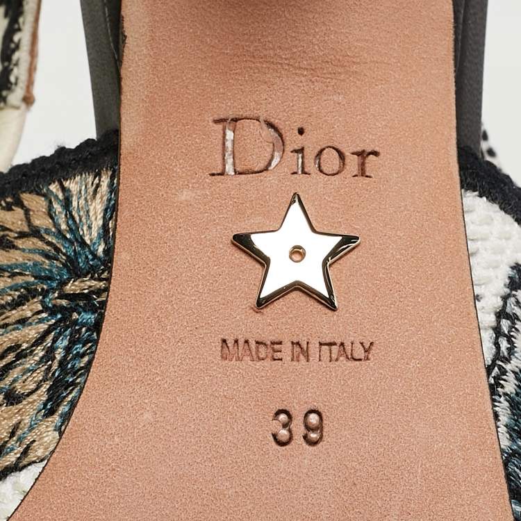 Pre Owned Dior Blue/White Floral Embroidered Canvas J'adior Slingback Pumps Size 39