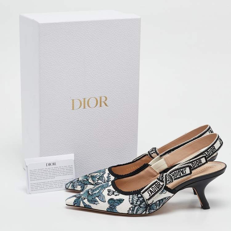 Pre Owned Dior Blue/White Floral Embroidered Canvas J'adior Slingback Pumps Size 39