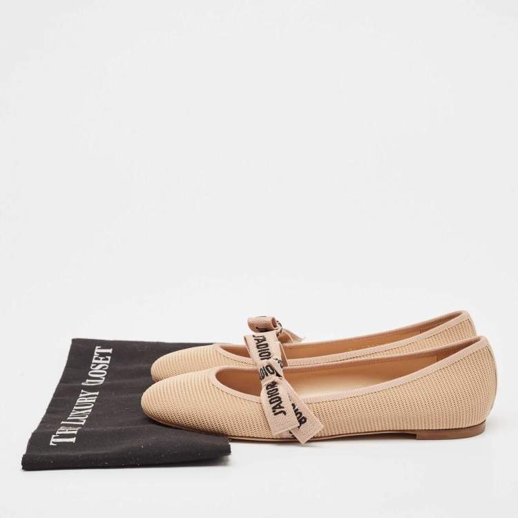 Pre Owned Christian Dior Beige Mesh J'Adior Ballet Flats Size 39