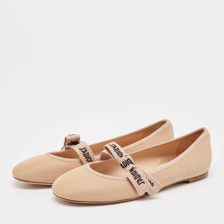 Pre Owned Christian Dior Beige Mesh J'Adior Ballet Flats Size 39