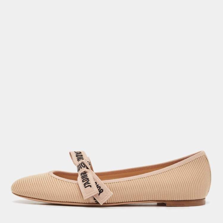 Pre Owned Christian Dior Beige Mesh J'Adior Ballet Flats Size 39