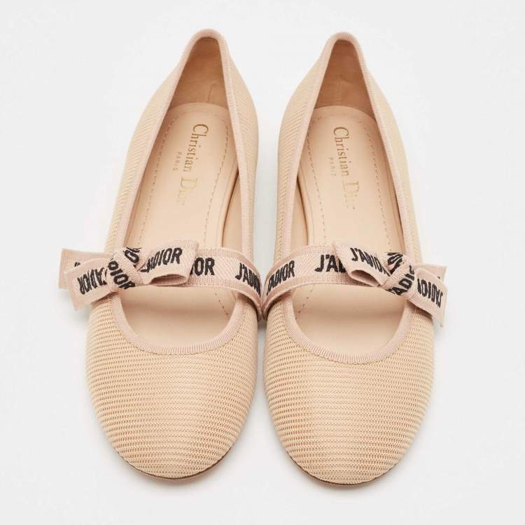 Pre Owned Christian Dior Beige Mesh J'Adior Ballet Flats Size 39