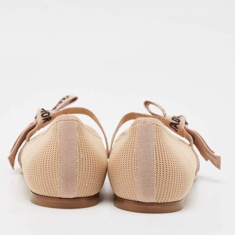 Pre Owned Christian Dior Beige Mesh J'Adior Ballet Flats Size 39