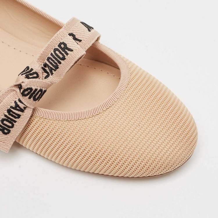 Pre Owned Christian Dior Beige Mesh J'Adior Ballet Flats Size 39