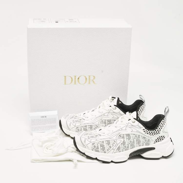 Pre Owned Dior White Oblique Mesh and Leather Dior Vibe Sneakers Size 39