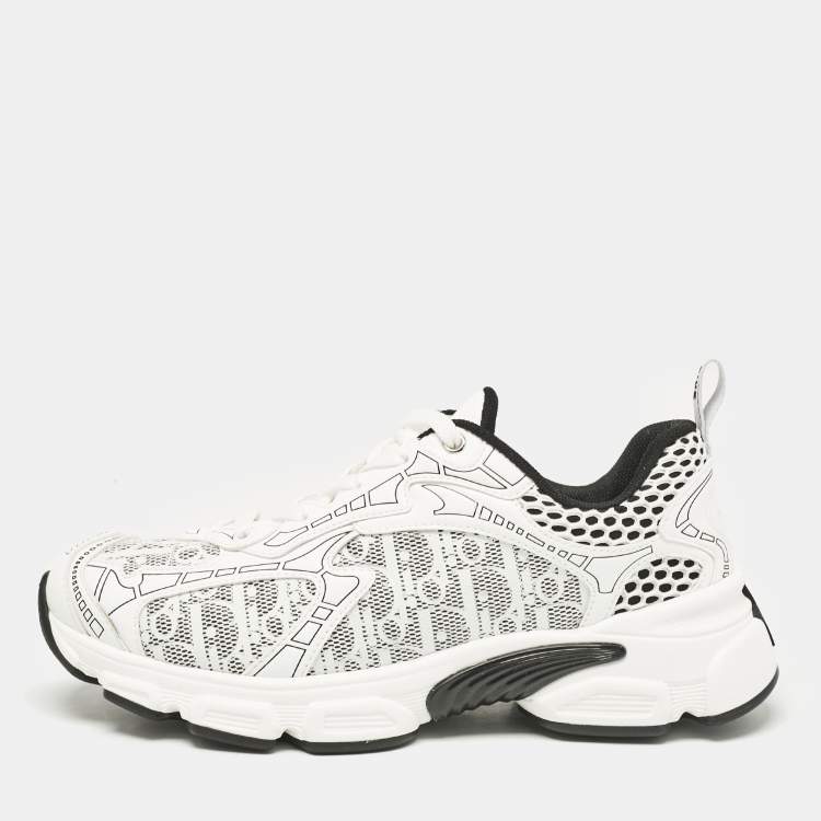 Pre Owned Dior White Oblique Mesh and Leather Dior Vibe Sneakers Size 39