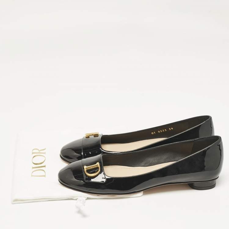 Pre Owned Dior Black Patent Leather C'est Ballet Flats Size 39