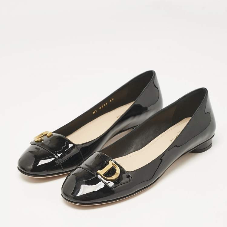 Pre Owned Dior Black Patent Leather C'est Ballet Flats Size 39