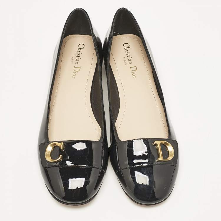 Pre Owned Dior Black Patent Leather C'est Ballet Flats Size 39