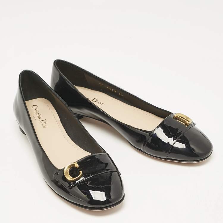 Pre Owned Dior Black Patent Leather C'est Ballet Flats Size 39