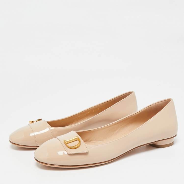 Pre Owned Dior Beige Patent Leather C'est Ballet Flats Size 40