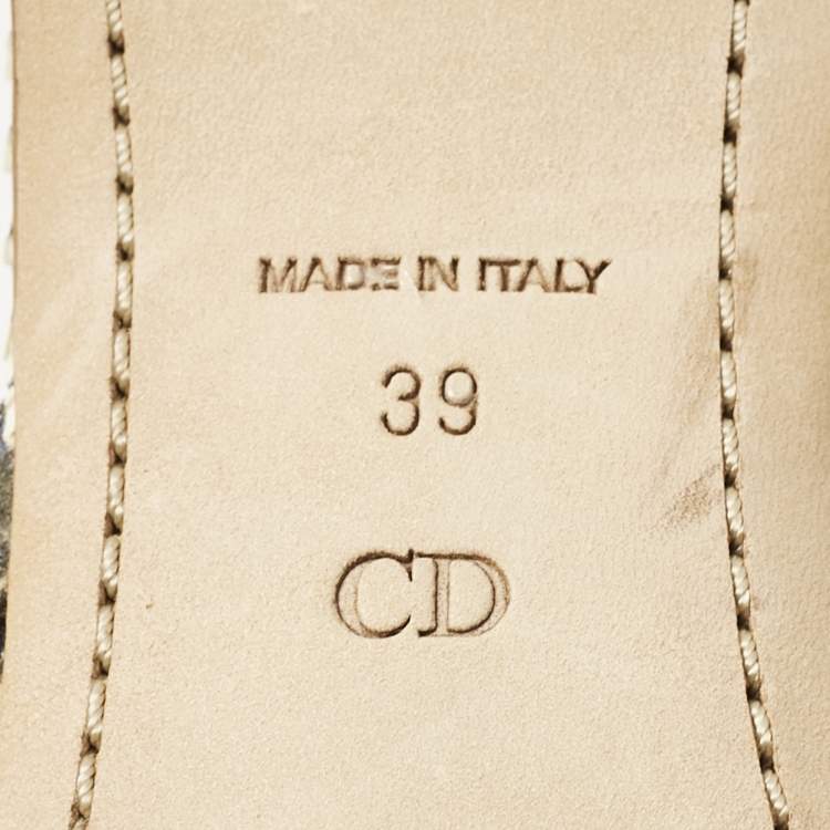 Pre Owned Dior Cream/Black  Polka Dot Python Leather Flat Sandals Size 39