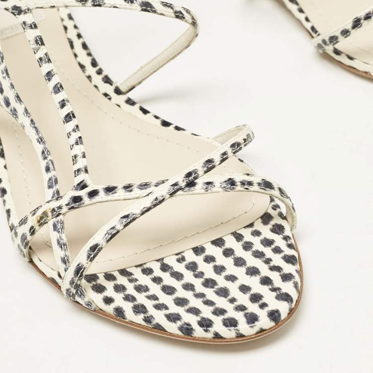 Pre Owned Dior Cream/Black  Polka Dot Python Leather Flat Sandals Size 39