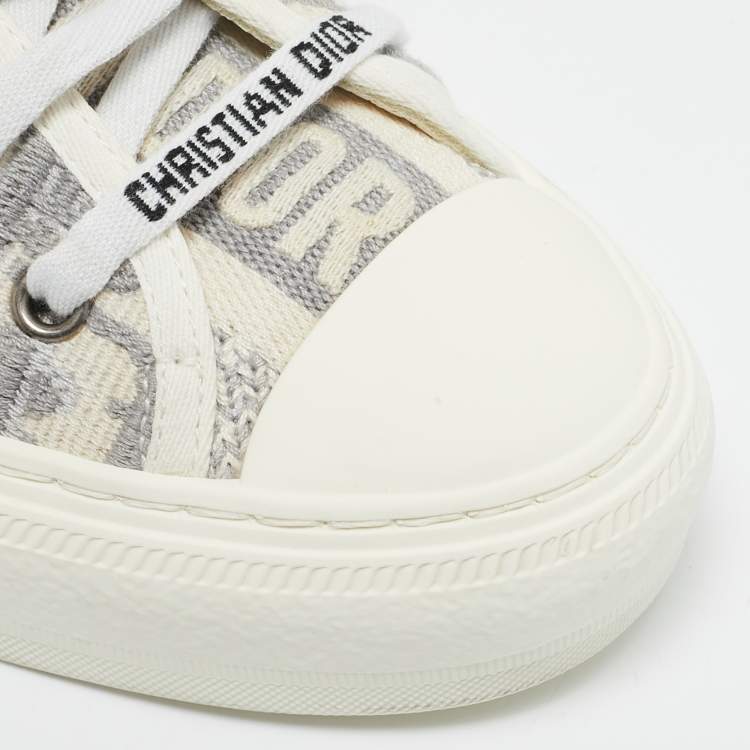 Pre Owned Dior White/Grey Canvas Walk'n'Dior Low Top Sneakers Size 37.5