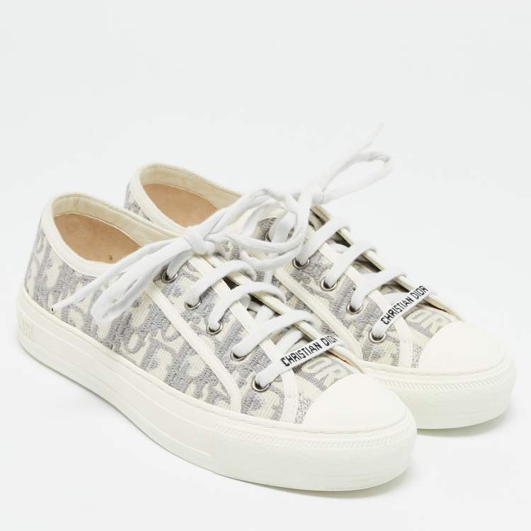 Pre Owned Dior White/Grey Canvas Walk'n'Dior Low Top Sneakers Size 37.5