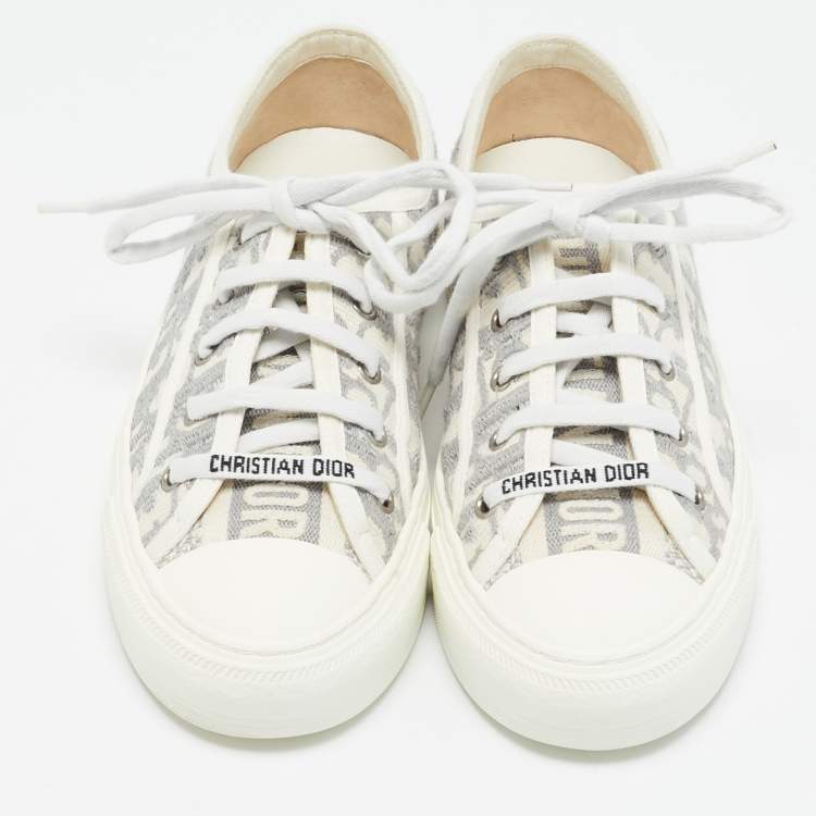 Pre Owned Dior White/Grey Canvas Walk'n'Dior Low Top Sneakers Size 37.5