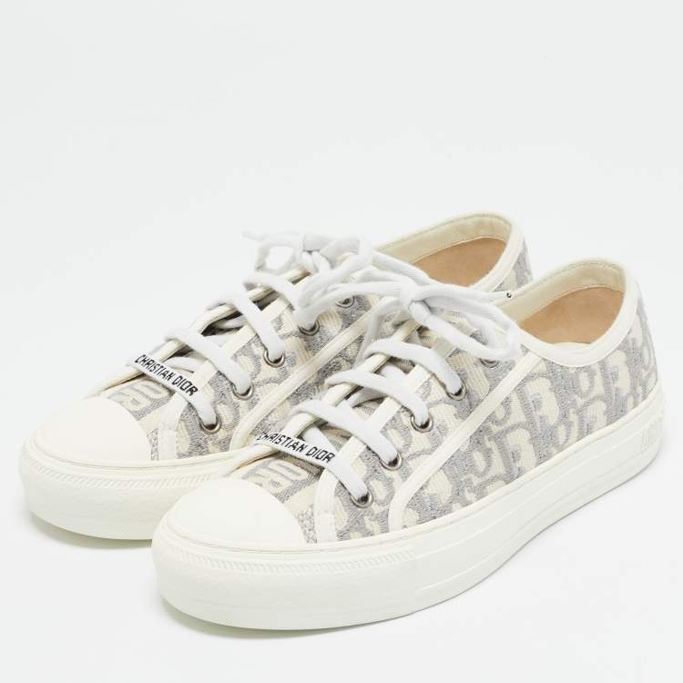 Pre Owned Dior White/Grey Canvas Walk'n'Dior Low Top Sneakers Size 37.5