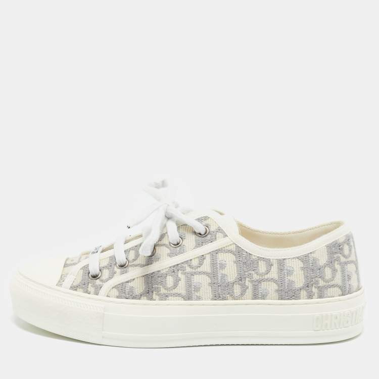 Pre Owned Dior White/Grey Canvas Walk'n'Dior Low Top Sneakers Size 37.5