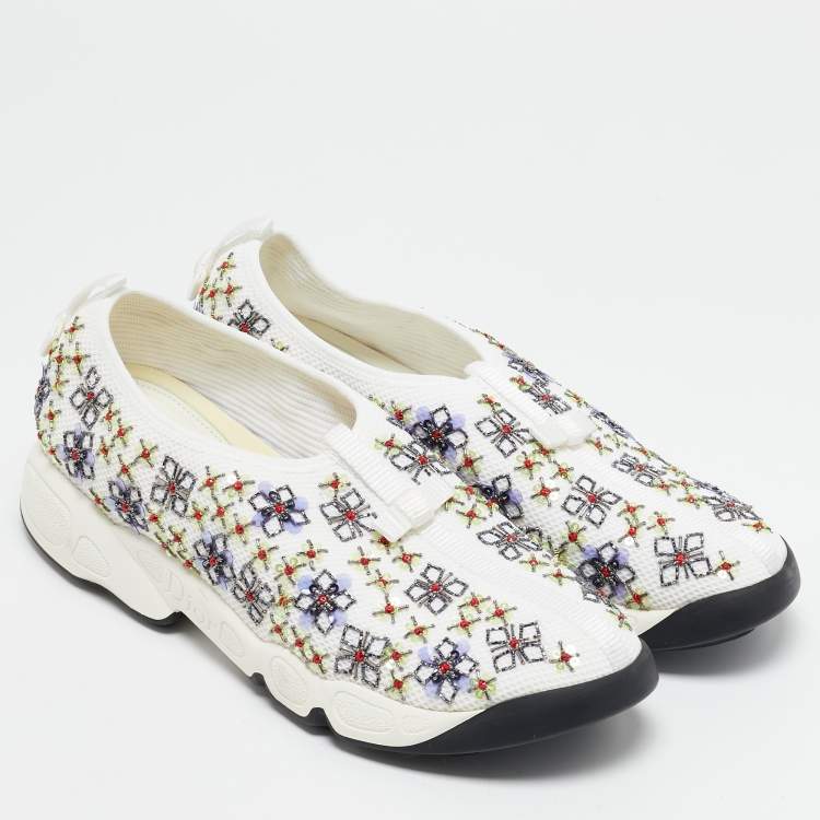 Pre Owned Dior White Perforated Leather Floral Applique Fusion Sneakers Size 40