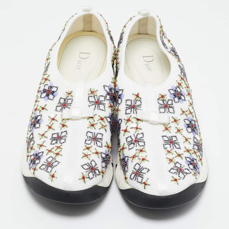 Pre Owned Dior White Perforated Leather Floral Applique Fusion Sneakers Size 40