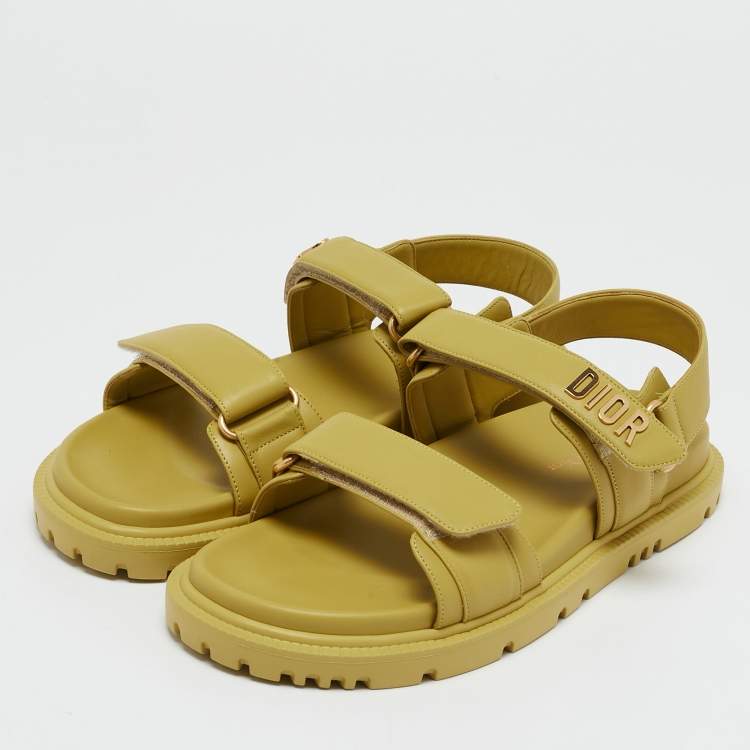 Pre Owned Dior Yellow Leather DiorAct Flat Sandals Size 39