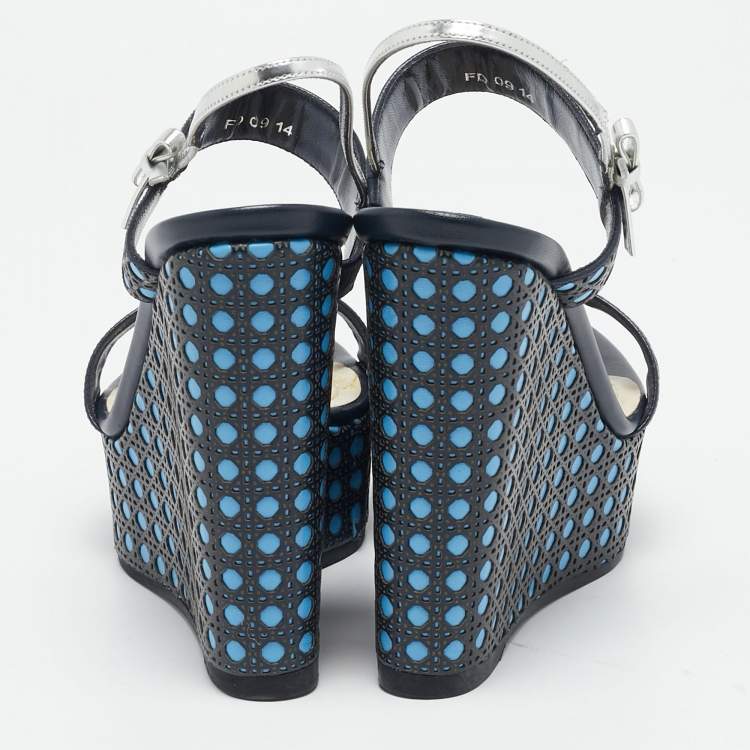 Pre Owned Dior Multicolor Cannage Leather Platform Wedge Sandals Size 36