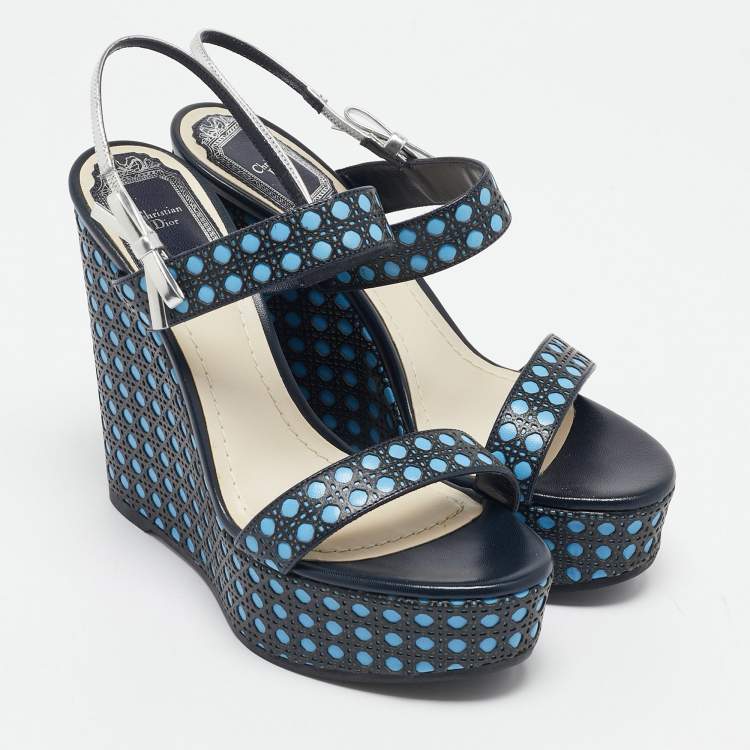 Pre Owned Dior Multicolor Cannage Leather Platform Wedge Sandals Size 36