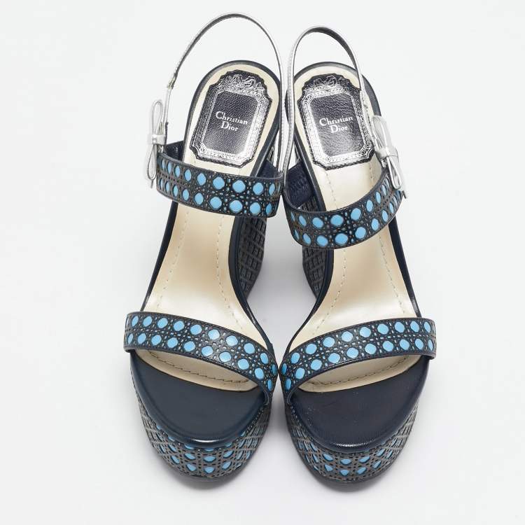 Pre Owned Dior Multicolor Cannage Leather Platform Wedge Sandals Size 36