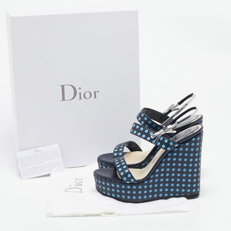 Pre Owned Dior Multicolor Cannage Leather Platform Wedge Sandals Size 36