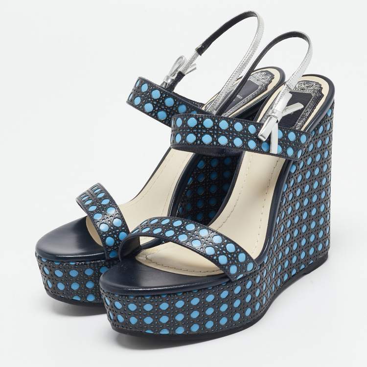 Pre Owned Dior Multicolor Cannage Leather Platform Wedge Sandals Size 36