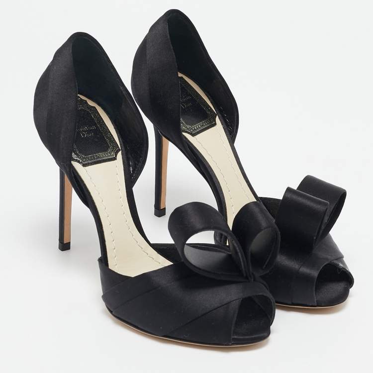 Pre Owned Dior Black Satin Peep Toe Bow D'orsay Pumps Size 35