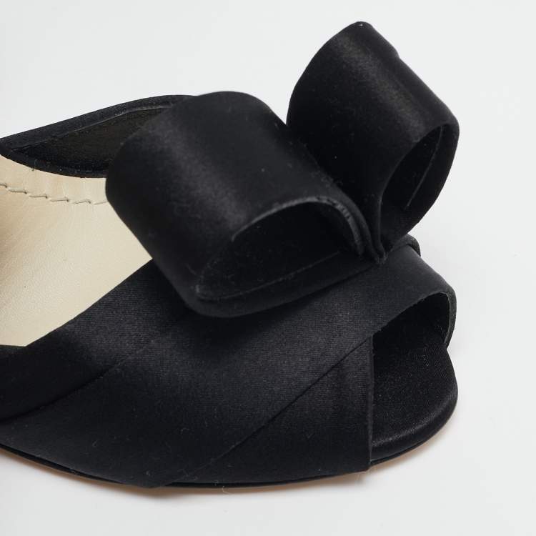 Pre Owned Dior Black Satin Peep Toe Bow D'orsay Pumps Size 35