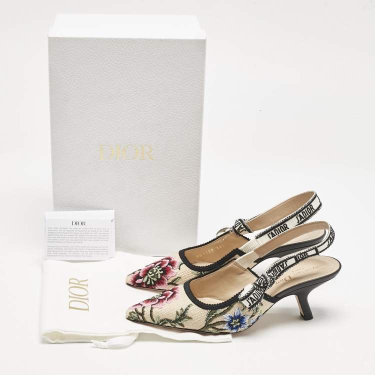 Pre Owned Dior Multicolor Floral Jacquard J'Adior Slingback Pumps Size 36.5