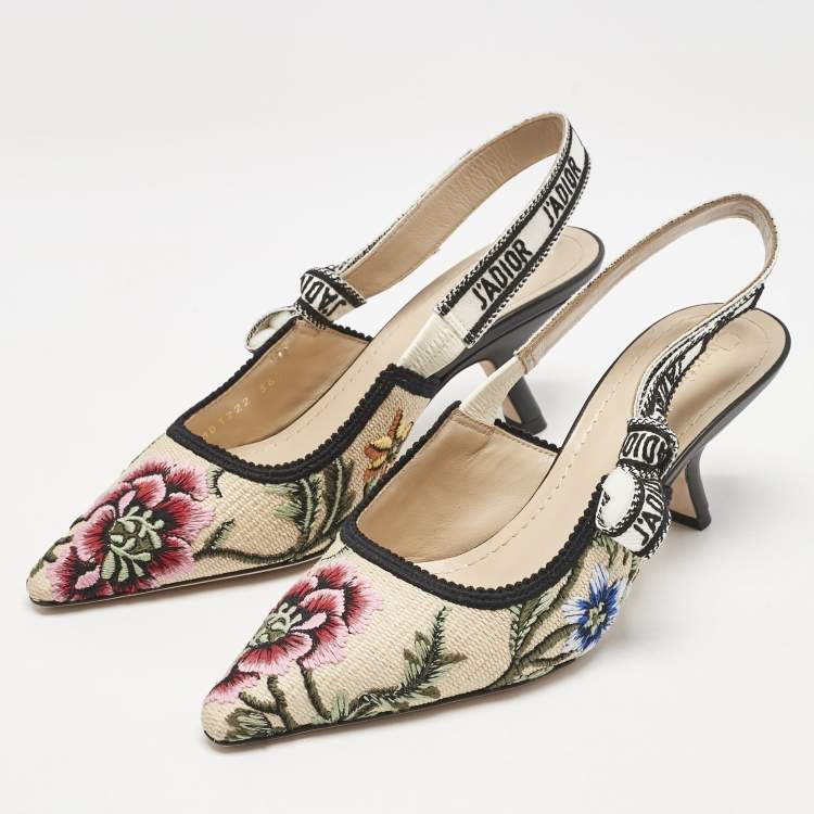 Pre Owned Dior Multicolor Floral Jacquard J'Adior Slingback Pumps Size 36.5