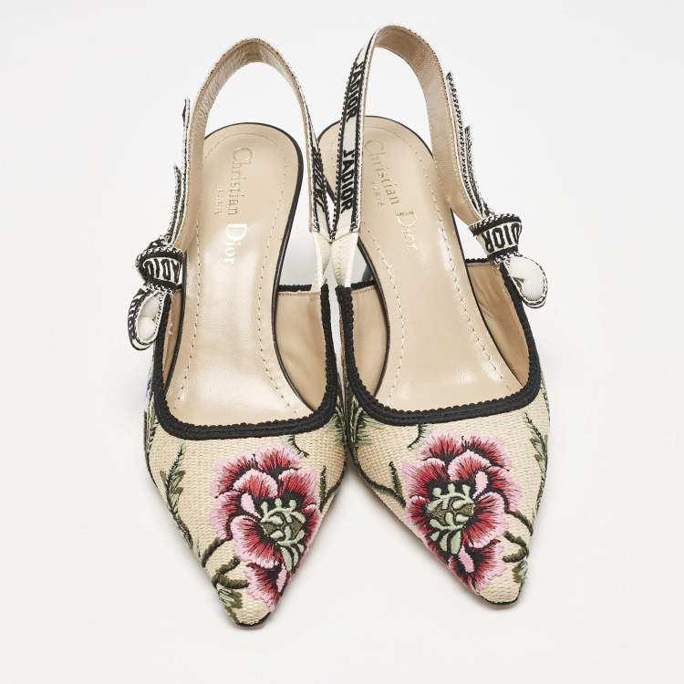 Pre Owned Dior Multicolor Floral Jacquard J'Adior Slingback Pumps Size 36.5