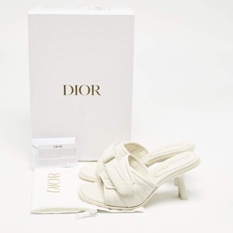 Pre Owned Dior Off White Quilted Leather Diorevolution Slide Sandals Size 37