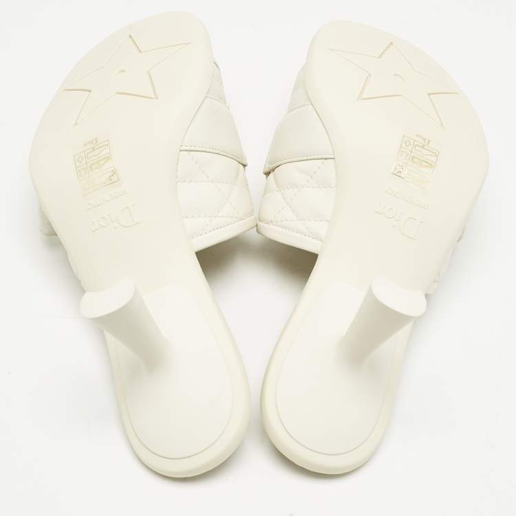 Pre Owned Dior Off White Quilted Leather Diorevolution Slide Sandals Size 37