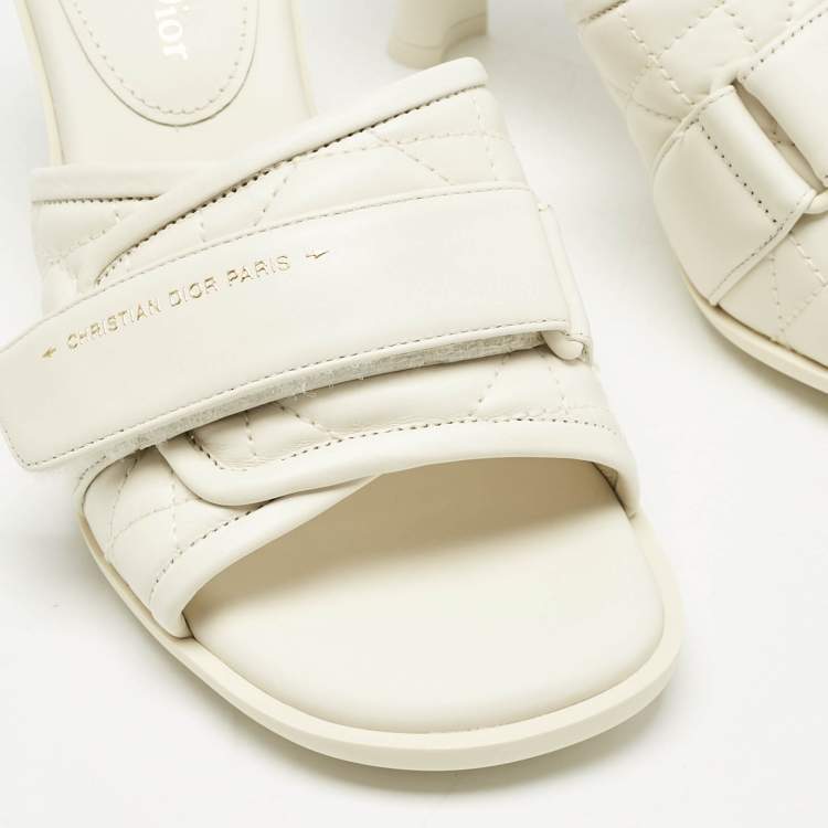 Pre Owned Dior Off White Quilted Leather Diorevolution Slide Sandals Size 37
