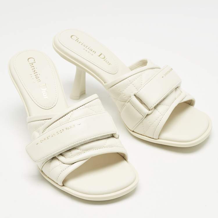 Pre Owned Dior Off White Quilted Leather Diorevolution Slide Sandals Size 37