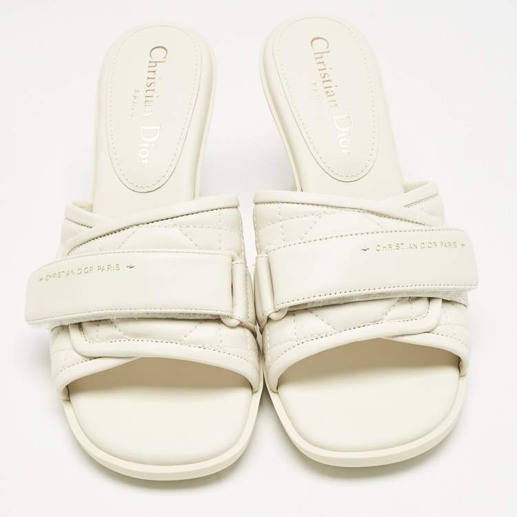 Pre Owned Dior Off White Quilted Leather Diorevolution Slide Sandals Size 37