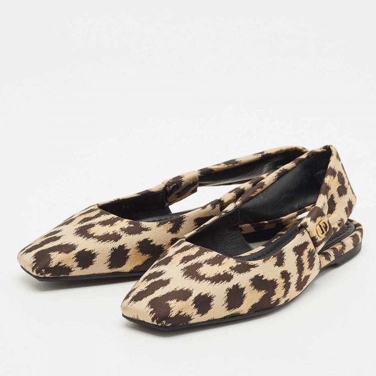 Pre Owned Dior Beige/Black Leopard Print Fabric Mizza Flats Size 34.5