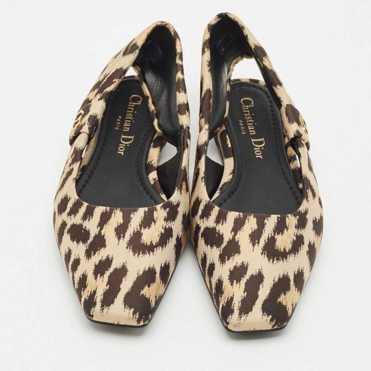 Pre Owned Dior Beige/Black Leopard Print Fabric Mizza Flats Size 34.5