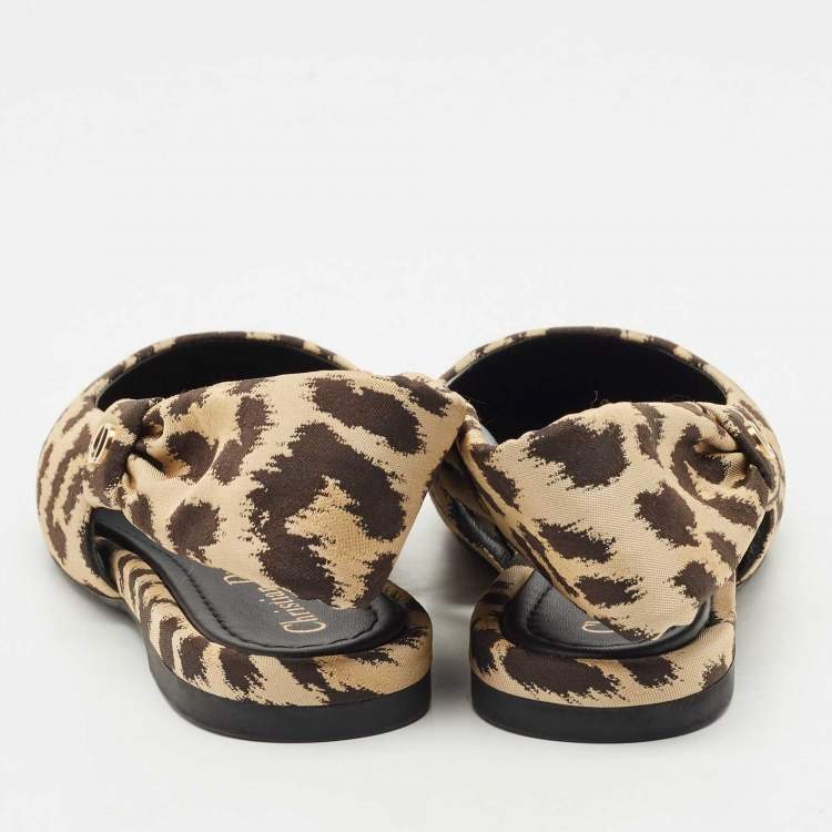 Pre Owned Dior Beige/Black Leopard Print Fabric Mizza Flats Size 34.5