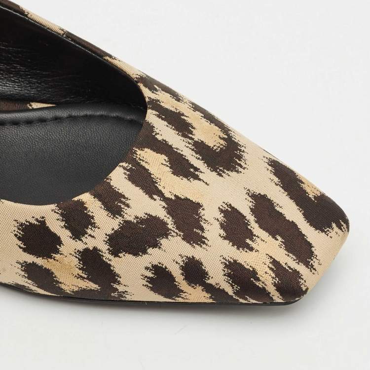 Pre Owned Dior Beige/Black Leopard Print Fabric Mizza Flats Size 34.5