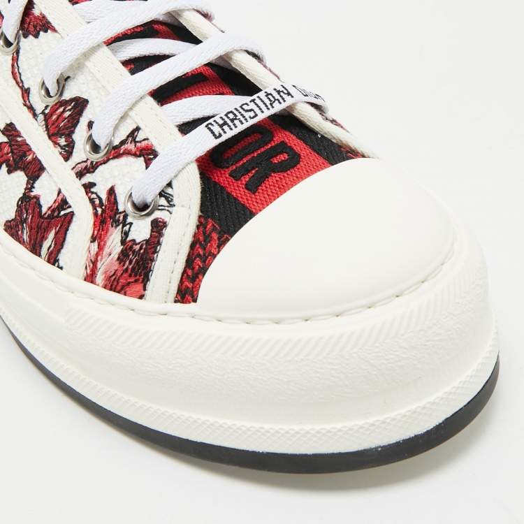 Pre Owned Dior Red/White Floral Embroidered Canvas Walk'n'Dior Sneakers Size 40